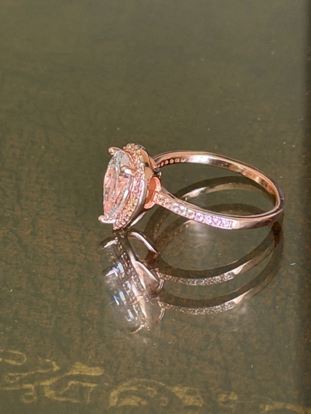 Pandora Rose Gold Pear Halo Ring with Clear Center new no box - Picture 3 of 4